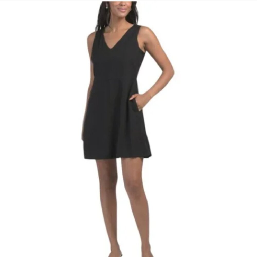 NWT NICOLE MILLER NEW YORK Linen Blend 2pc Black Sleeveless Mini Dress with Vest